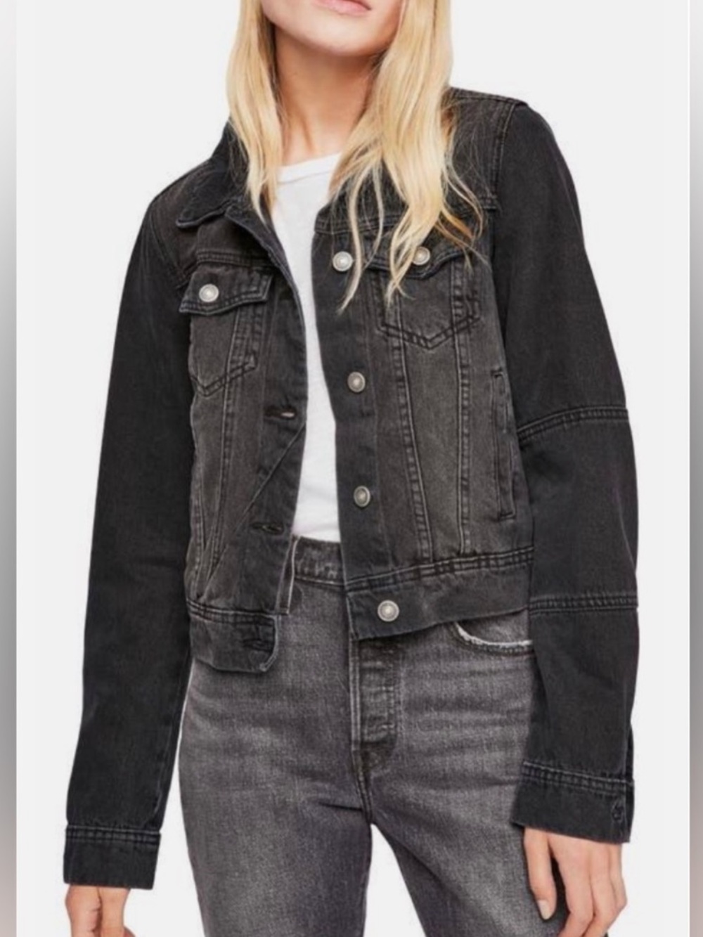Free People Washed Black Denim Jacket